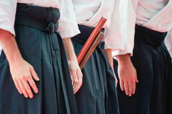 Combatientes de Aikido alineados — Foto de Stock