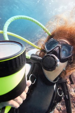 Scuba diver keşfetmek mercan