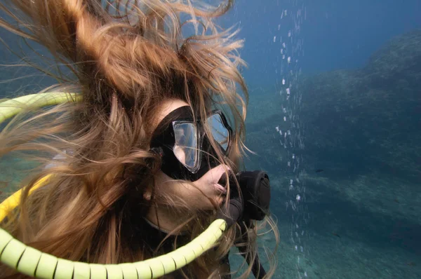 Buceador explorando arrecife de coral — Foto de Stock