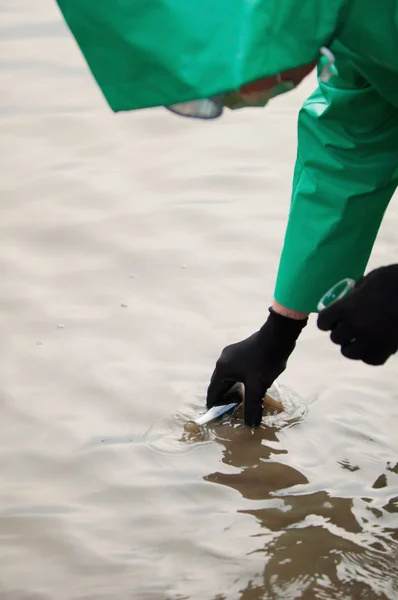 Ambientalista con agua contaminada —  Fotos de Stock