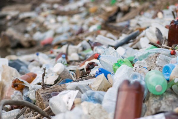 Garbage dump with plastic bottles