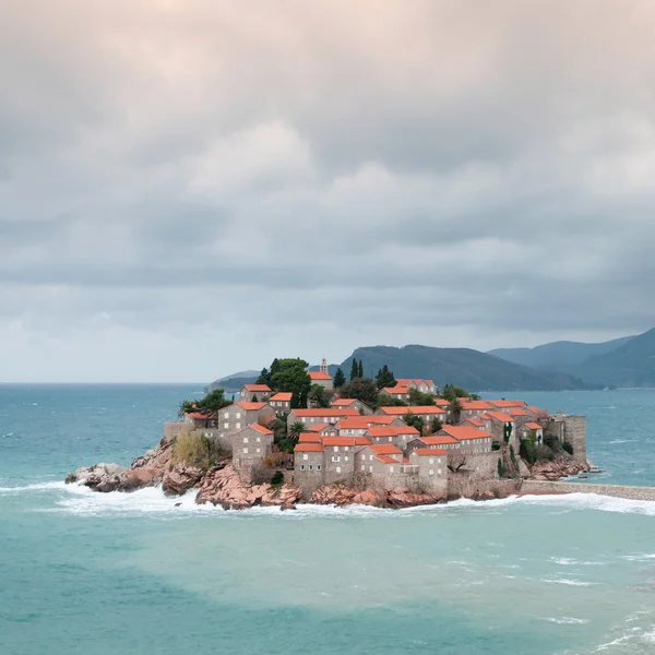 Sveti Stefan Montenegró téli idő — Stock Fotó