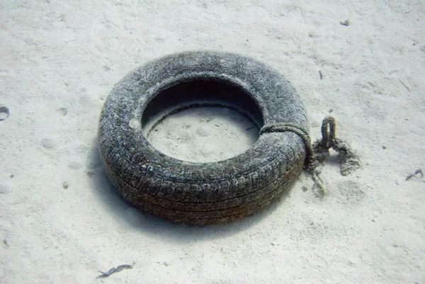 Gamla däck på botten av havet — Stockfoto