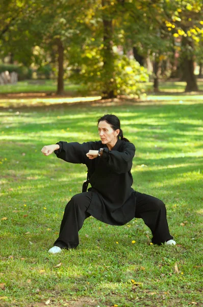 Femme faisant Tai Chi dans le parc — Photo