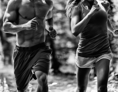 Crossfit athletic couple jogging  clipart