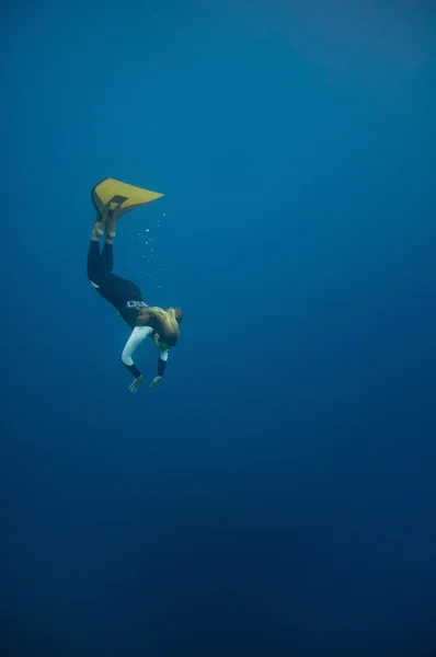Buzo libre hembra bajo el agua — Foto de Stock