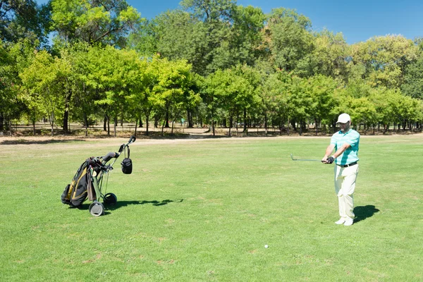 Golfer Planing ball route — Stock Photo, Image