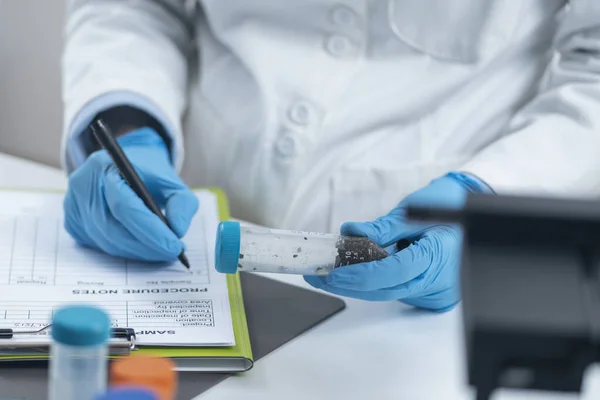 Preparação Amostra Para Testes Pesticidas Laboratório Amostras Marcação Para Procedimento — Fotografia de Stock