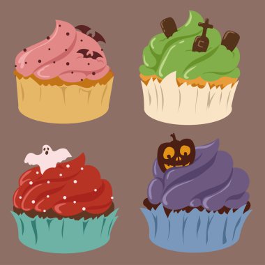 Cadılar Bayramı Cupcake vektör Set