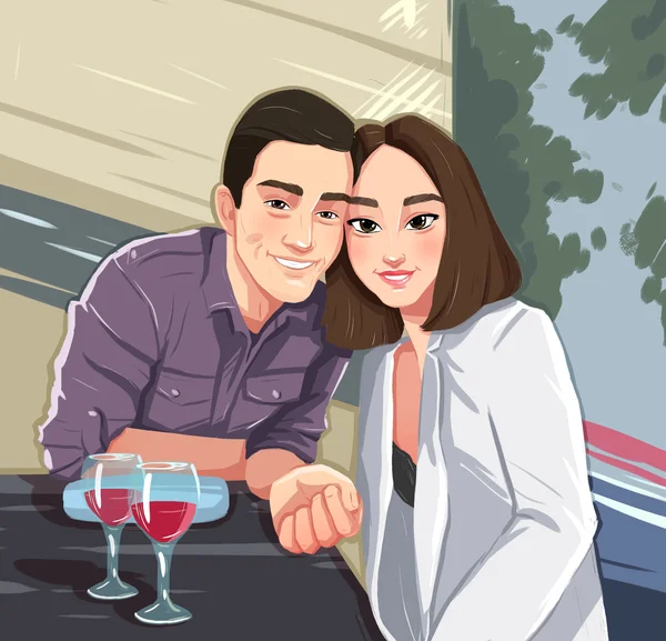 Jong (echt) paar met wijn — Stockfoto