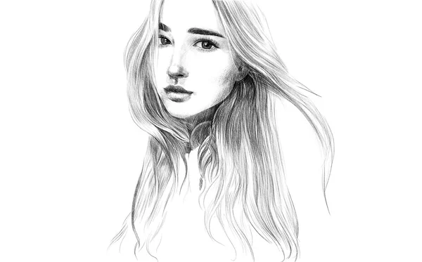 Sketch portrait of attractive young girl — Stock Photo, Image