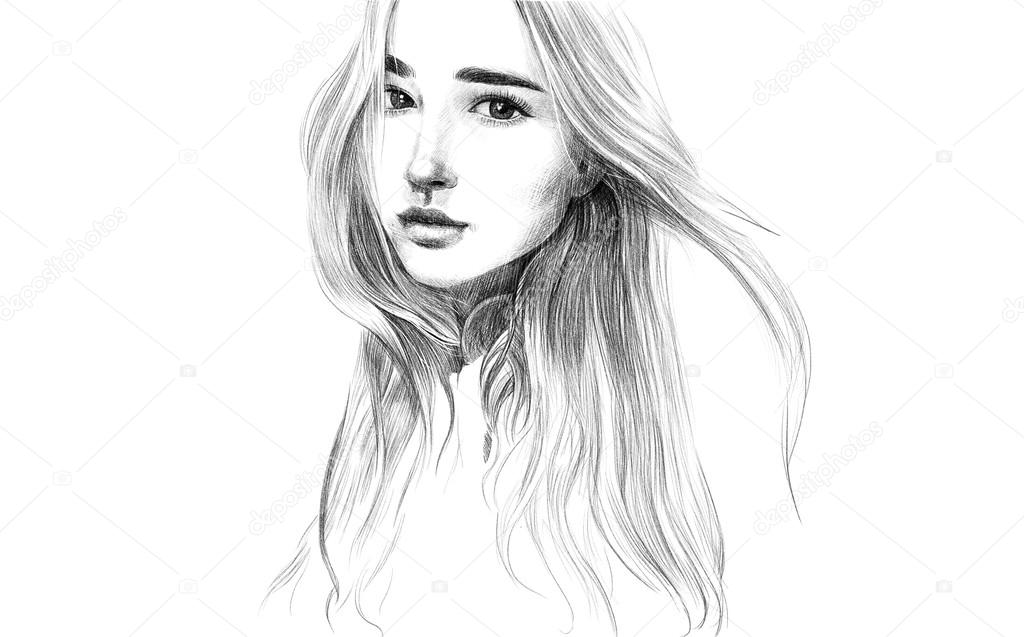 Sketch portrait of attractive young girl Stock Photo by ©  96095464