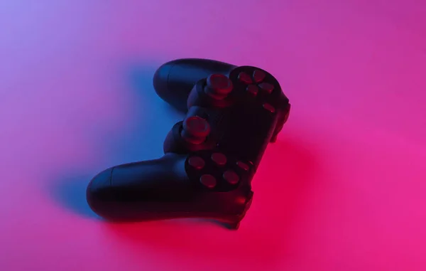 Gamepad Neon Kék Rózsaszín Fénnyel Játékkoncepció — Stock Fotó