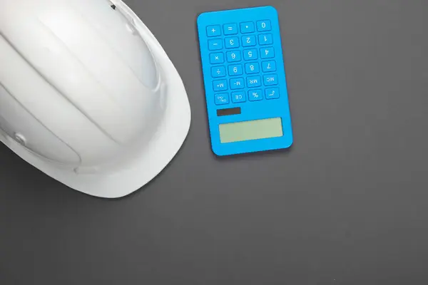 Technische Constructie Veiligheidshelm Calculator Oranje Achtergrond Berekening Van Kosten Van — Stockfoto