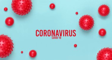 Orta Doğu solunum sendromu koronavirüsü. Mavi arka planda virüs virüsü modelleri ve yazıtı Coronavirus covid-19. Dünya koronavirüs salgını.