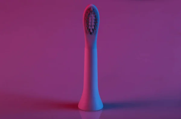 Cabeça Escova Dentes Com Luz Néon Azul Rosa — Fotografia de Stock