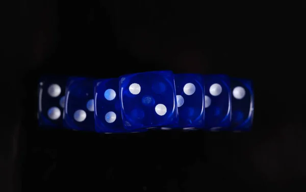 Blue Dice Black Background Game Addiction Luck — Stock Photo, Image