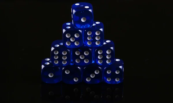 Blue Dice Black Background Game Addiction Luck — Stock Photo, Image