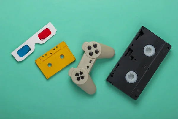 Anaglifa Eldobható Papír Szemüveg Gamepad Videó Audio Kazetta Mentolos Zöld — Stock Fotó