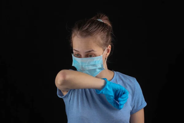 Malato Stato Salute Sintomi Influenzali Tosse Donna Guanti Medici Maschera — Foto Stock