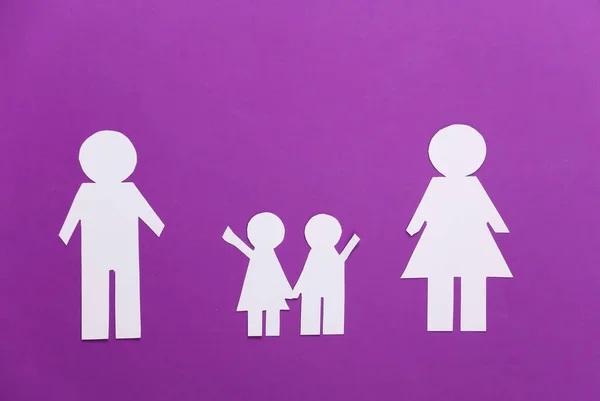 Deprivation Parental Rights Split Parents Children Purple Background Top View — Stock Photo, Image