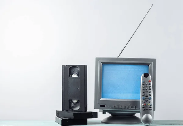 Antena Anticuado Receptor Televisión Retro Control Remoto Casetes Vídeo Fondo —  Fotos de Stock