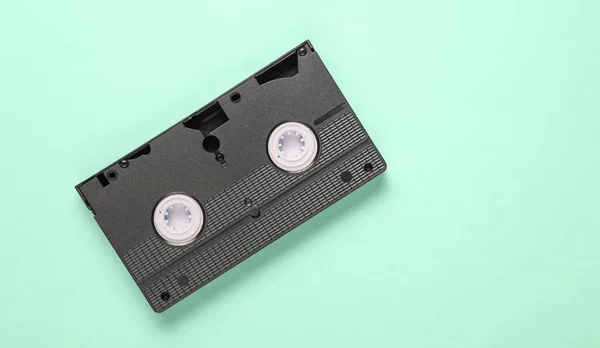 Video Cassette Blue Pastel Background Top View Minimalism — Stock Photo, Image