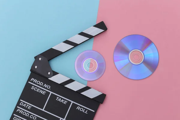 Film Clapper Board Pink Blue Background Cinema Industry Entertainment Top — Stock Photo, Image