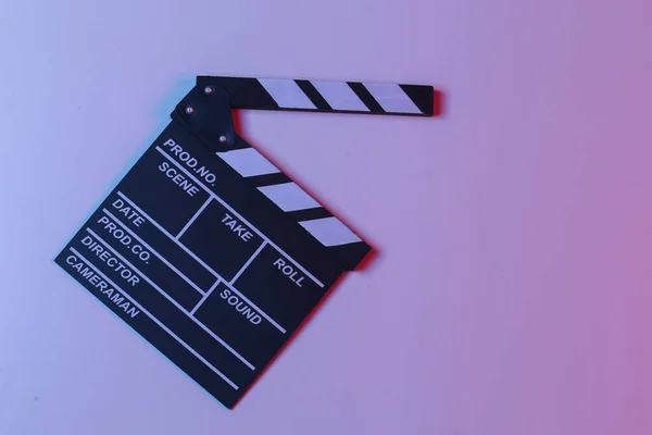 Film Clapper Board Blue Red Neon Light Cinema Industry Entertainment — Stock Photo, Image
