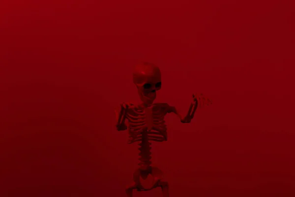 Esqueleto Assustador Luz Escura Vermelha — Fotografia de Stock