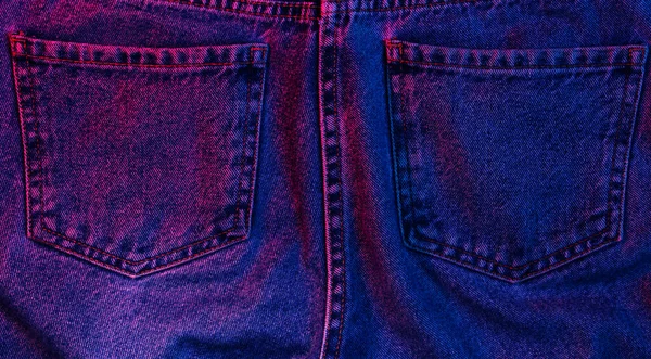 Retro Futurism Background Texture Crumpled Pocket Jeans Red Blue Neon — Stock Photo, Image