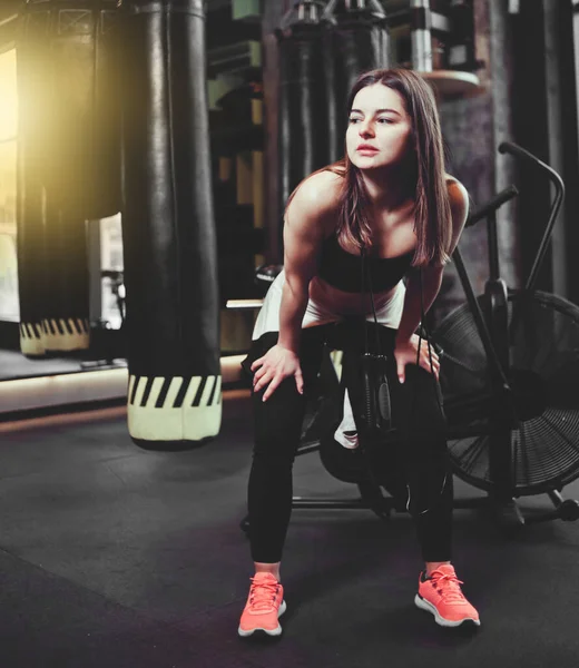 Tired Girl Hard Workout Gym — Stock Photo, Image