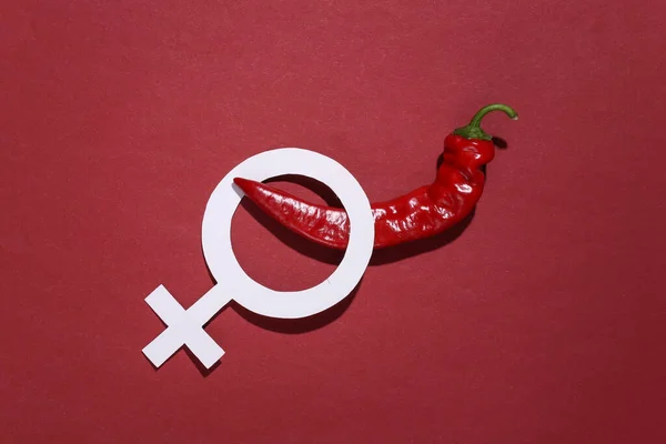 Seksconcept Venus Vrouwelijk Geslacht Symbool Rode Chili Peper Mannelijk Symbool — Stockfoto