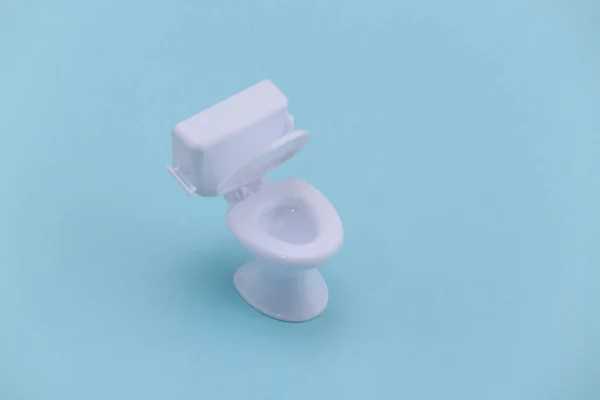 Mini White Toilet Blue Background Minimalism — Stock Photo, Image