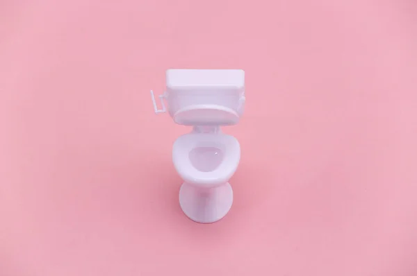 Mini White Toilet Pink Background Minimalism Top View — Stock Photo, Image