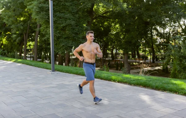 Young Athletic Man Doing Jogging Outdoors Cardio Workout Healthy Lifestyle — Stock Photo, Image