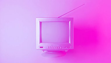 Retro dalga, 80 'ler. Anten manzaralı eski televizyon, minimalizm. Duotone etkisi