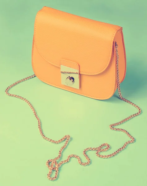 Yellow Leather Mini Bag Chain Yellow Background — Stock Photo, Image