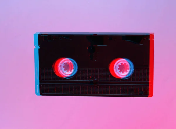 Minimalism Retro Style Concept 80S Video Cassette Neon Red Blue — Stock Photo, Image