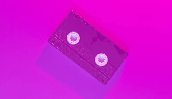 Retro Wave Style Video Cassette Neon Pink Toned 80S Top — Stock Photo, Image