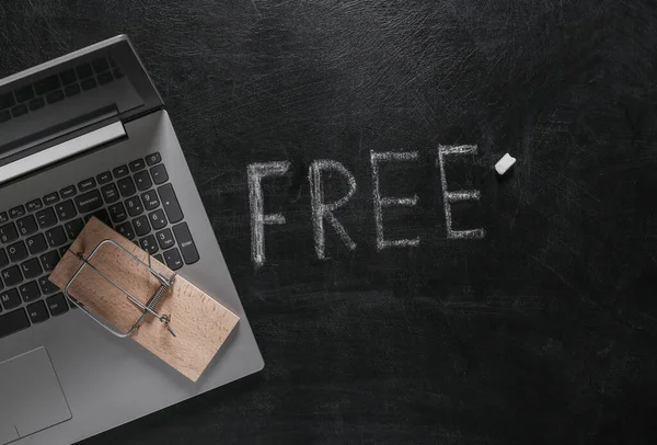 Laptop Mausetrap Word Free Chalk Hand Drawn Blackboard — Stock Photo, Image