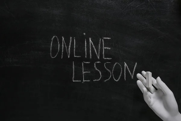 Lição Online Palavras Desenhadas Mão Quadro Negro — Fotografia de Stock