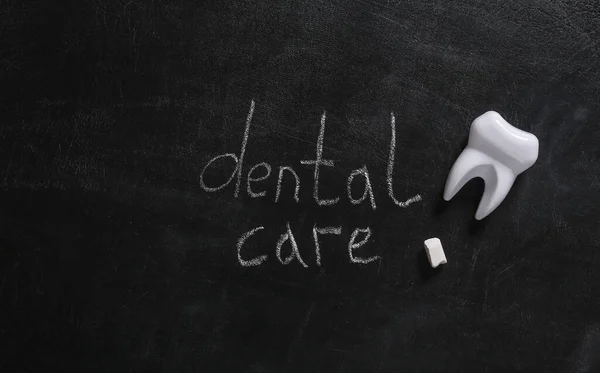 Tooth Words Dental Care Chalk Hand Drawn Blackboard — Stock Photo, Image
