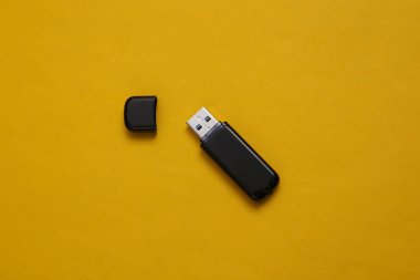 Sarı arkaplanda USB flash disk çubuğu