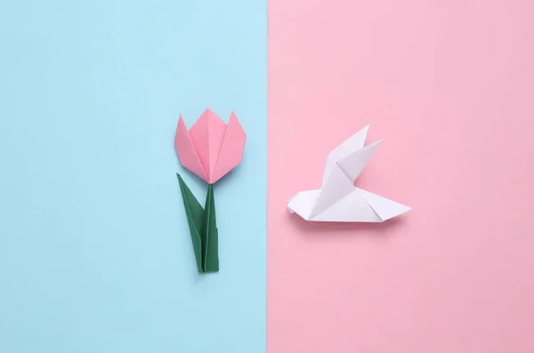 Ręcznie Robione Origami Papier Tulipan Gołąb — Zdjęcie stockowe