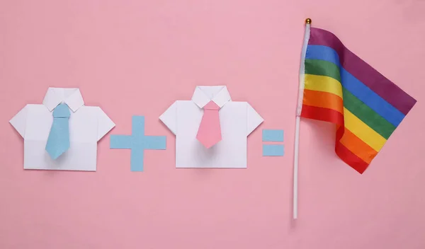 Relaciones Homosexuales Lgbt Ecuación Con Dos Camisa Origami Masculino Bandera — Foto de Stock