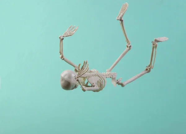 Падающий Скелет Синем Фоне — стоковое фото
