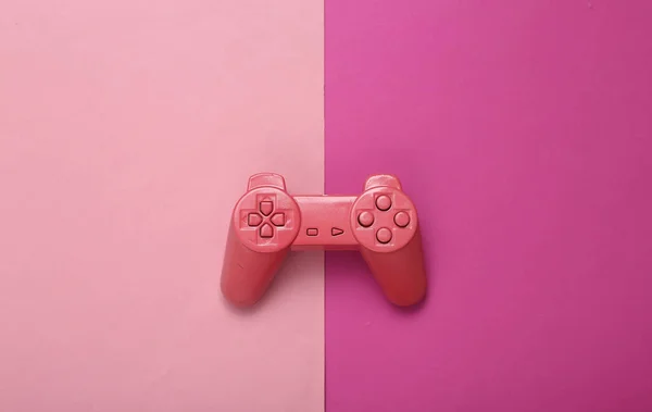 Kreatives Spiellayout Pinkfarbenes Retro Gamepad Auf Rosa Hintergrund Minimalismus Konzeptkunst — Stockfoto