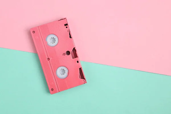 Minimalism Creative Layout Pink Video Cassette Pink Blue Background Minimalism — Stock Photo, Image