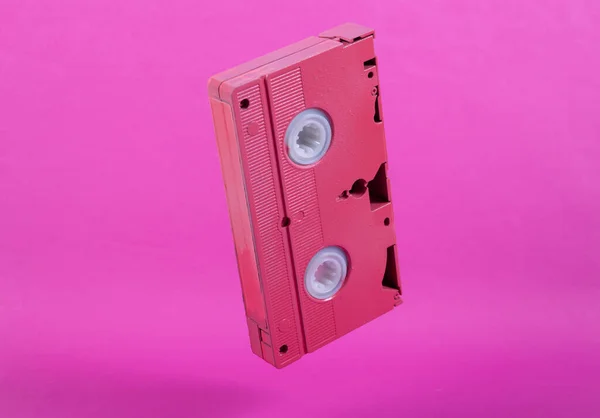 Levitating Pink Video Cassette Pink Background Minimalistic Still Life Creative — Stock Photo, Image